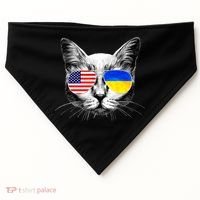 USA Ukraine Flags Sunglasses Cat USA-Made Doggie Bandana thumb 0
