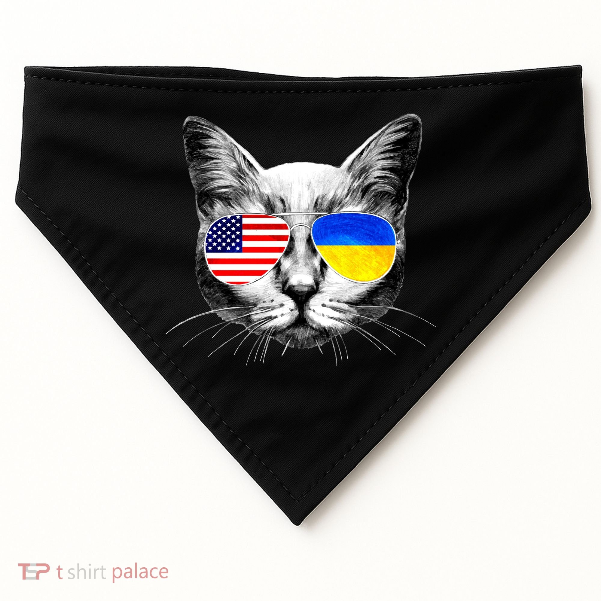 USA Ukraine Flags Sunglasses Cat USA-Made Doggie Bandana