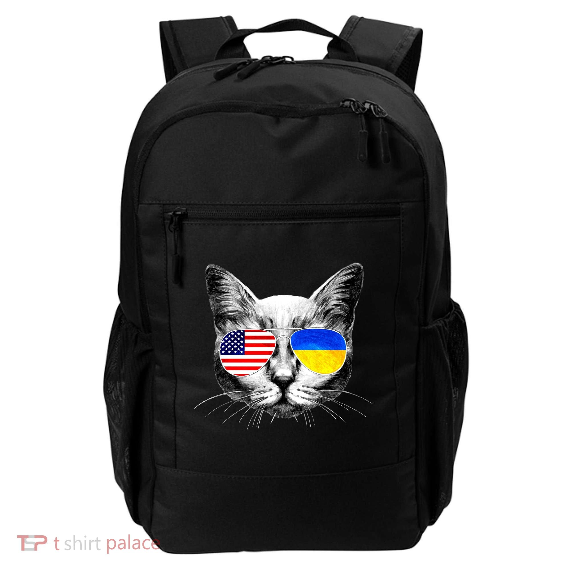 USA Ukraine Flags Sunglasses Cat Backpack