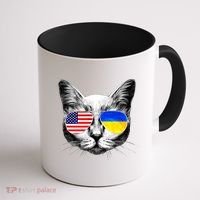 USA Ukraine Flags Sunglasses Cat Coffee Mug thumb 1