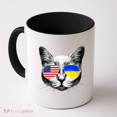 USA Ukraine Flags Sunglasses Cat Coffee Mug