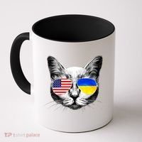 USA Ukraine Flags Sunglasses Cat Coffee Mug thumb 0