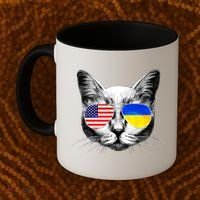 USA Ukraine Flags Sunglasses Cat Coffee Mug thumb 2