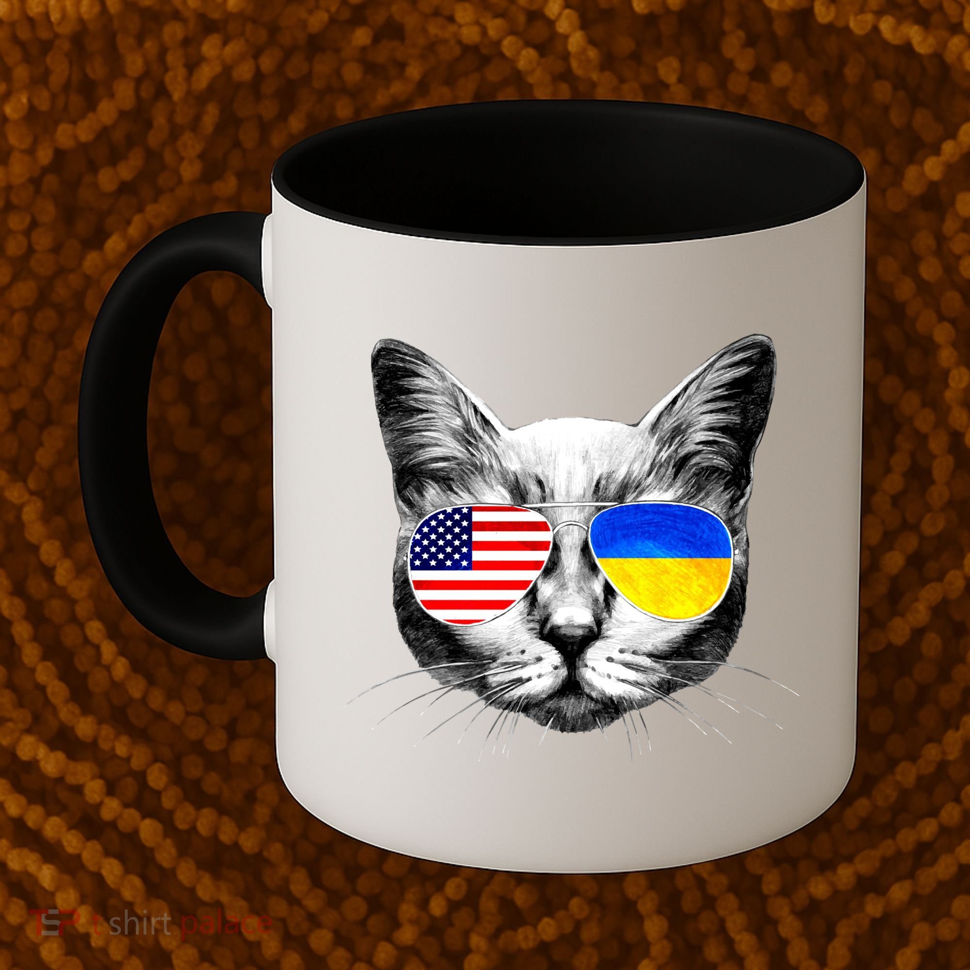 USA Ukraine Flags Sunglasses Cat Coffee Mug