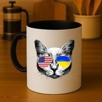 USA Ukraine Flags Sunglasses Cat Coffee Mug thumb 4