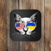 USA Ukraine Flags Sunglasses Cat Coaster thumb 0