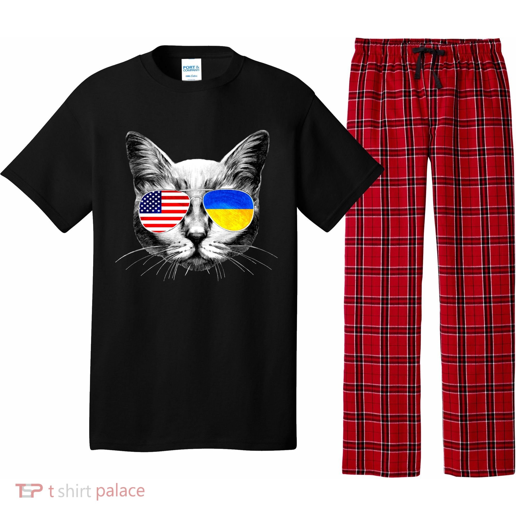 USA Ukraine Flags Sunglasses Cat Pajama Set