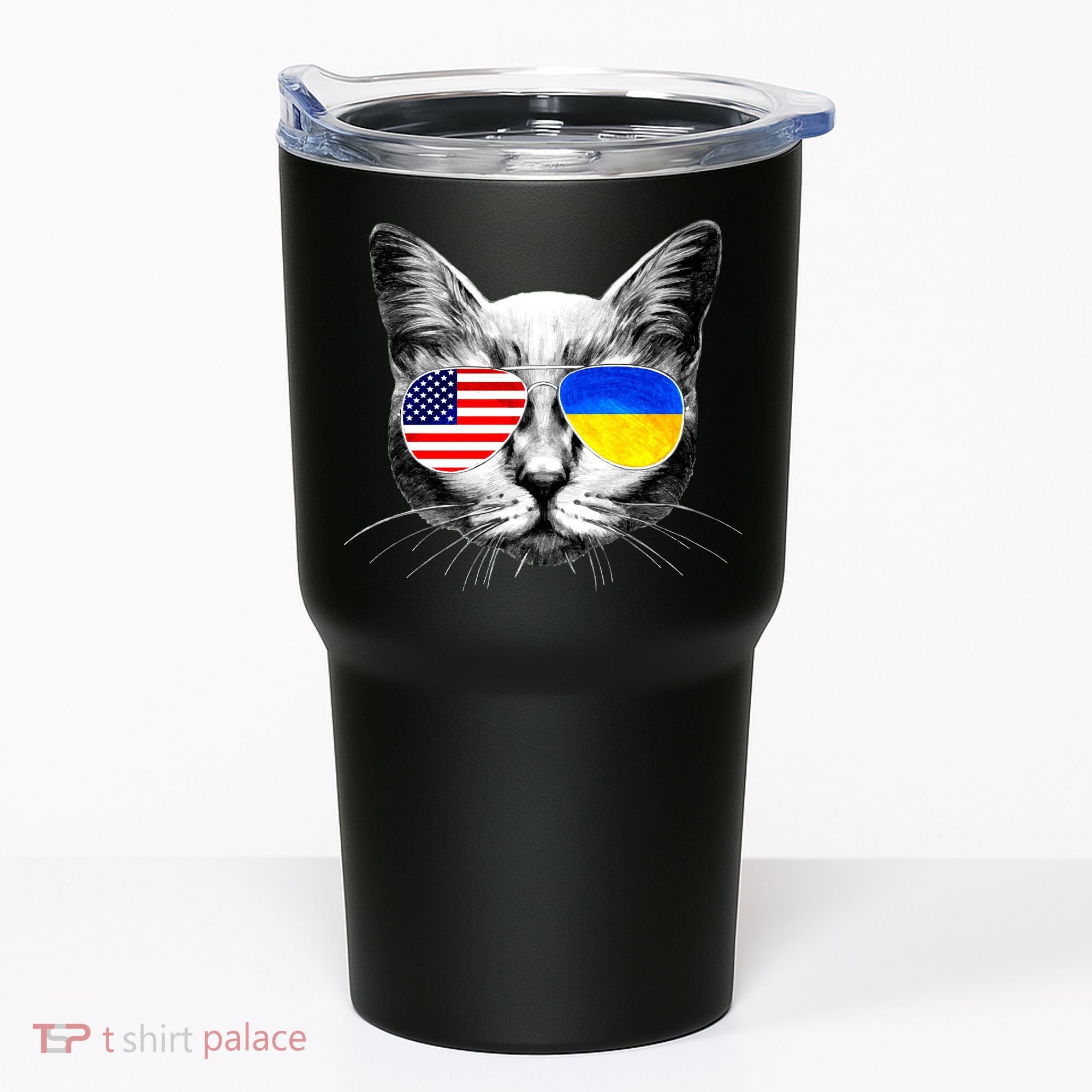 USA Ukraine Flags Sunglasses Cat Tumbler