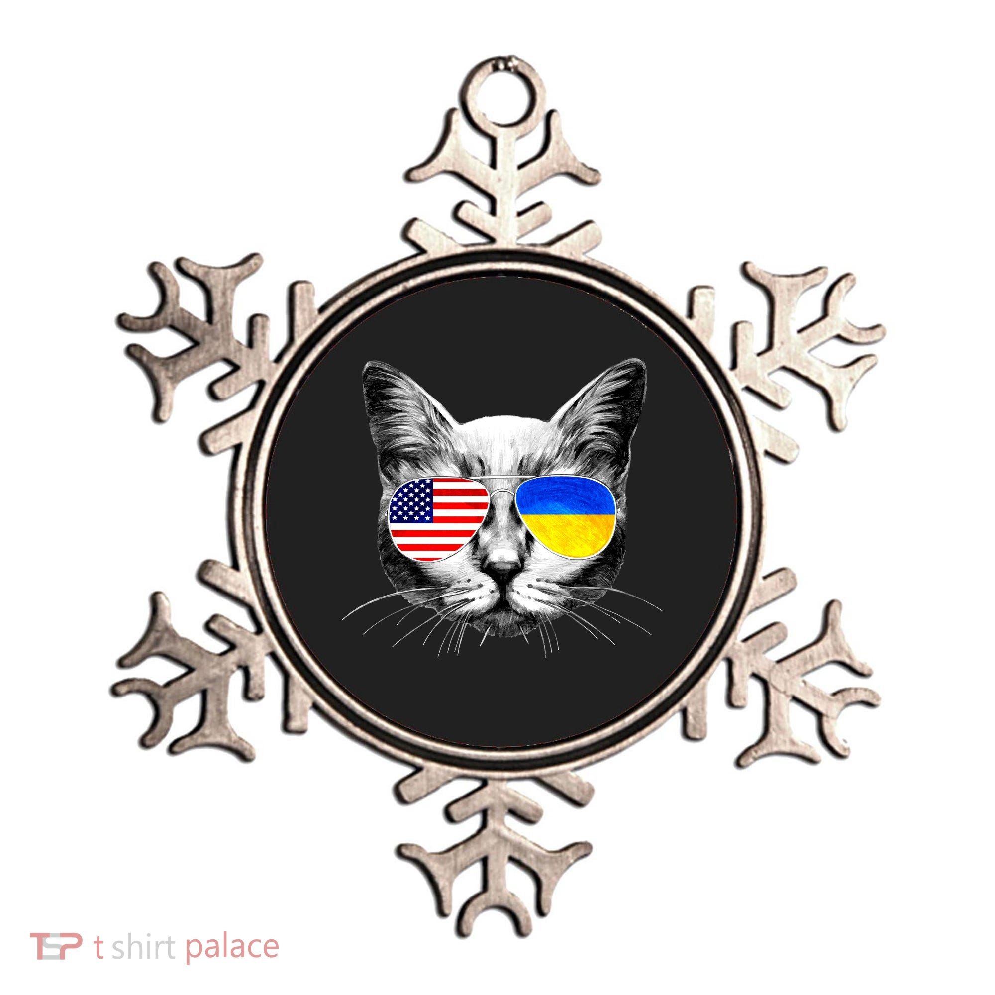USA Ukraine Flags Sunglasses Cat Ornament