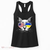 USA Ukraine Flags Sunglasses Cat Women's Tank Top thumb 0