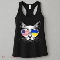USA Ukraine Flags Sunglasses Cat Women's Tank Top thumb 3