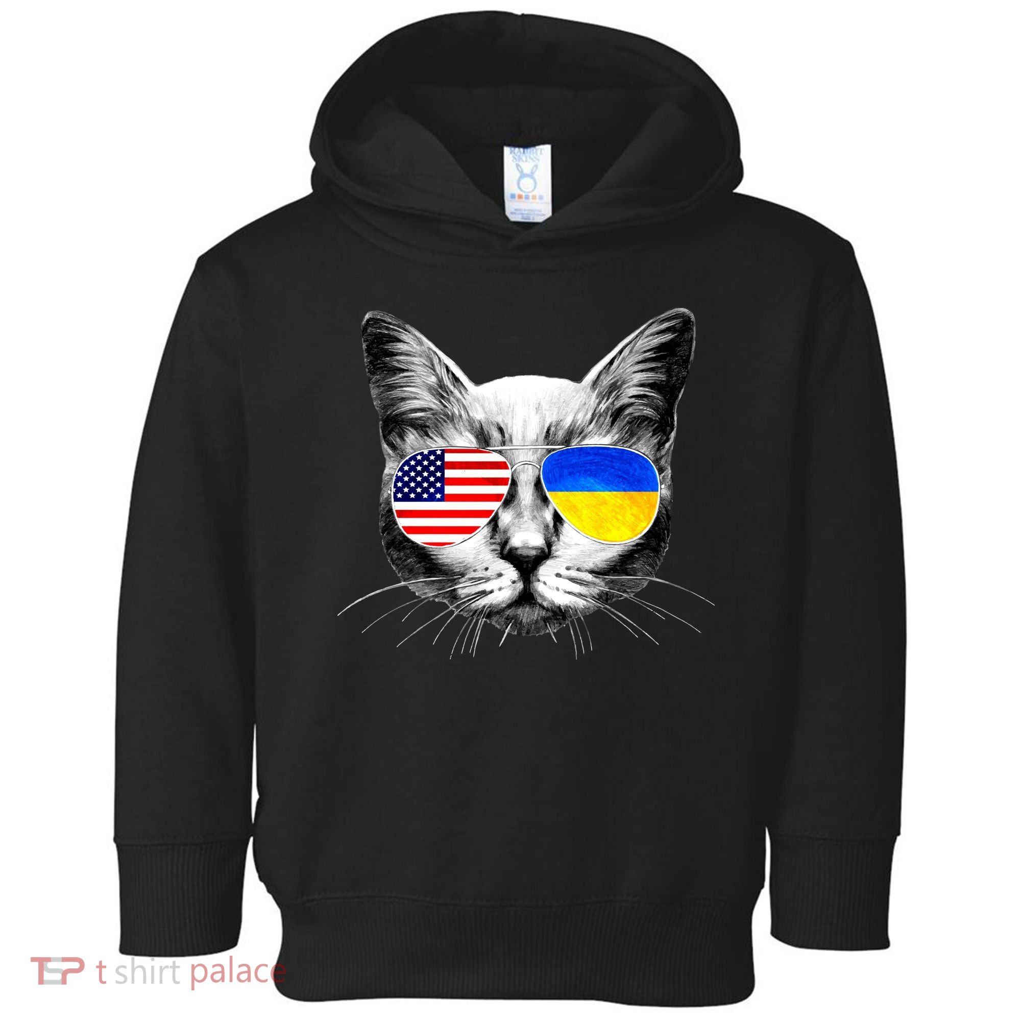 USA Ukraine Flags Sunglasses Cat Toddler Hoodie