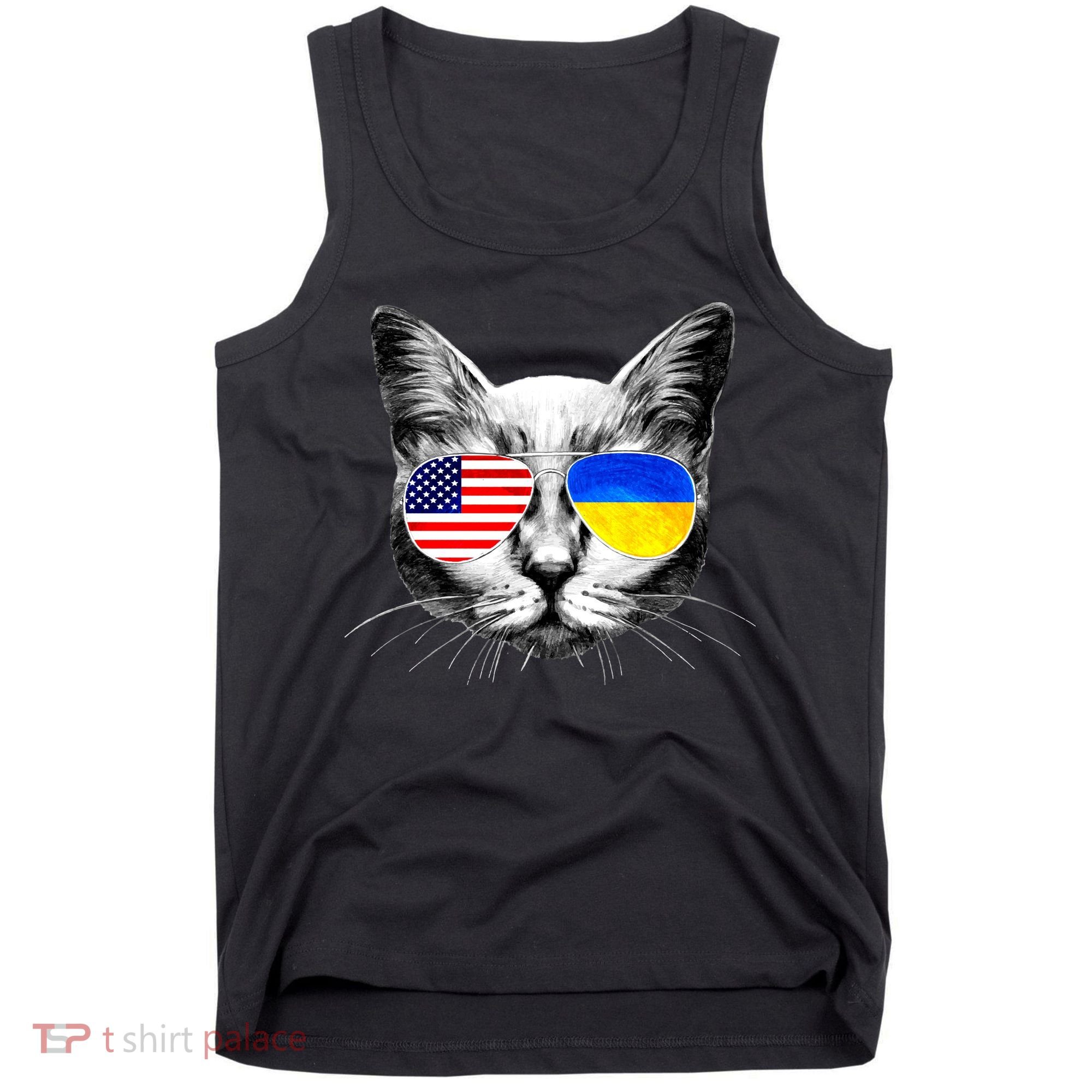 USA Ukraine Flags Sunglasses Cat Tank Top