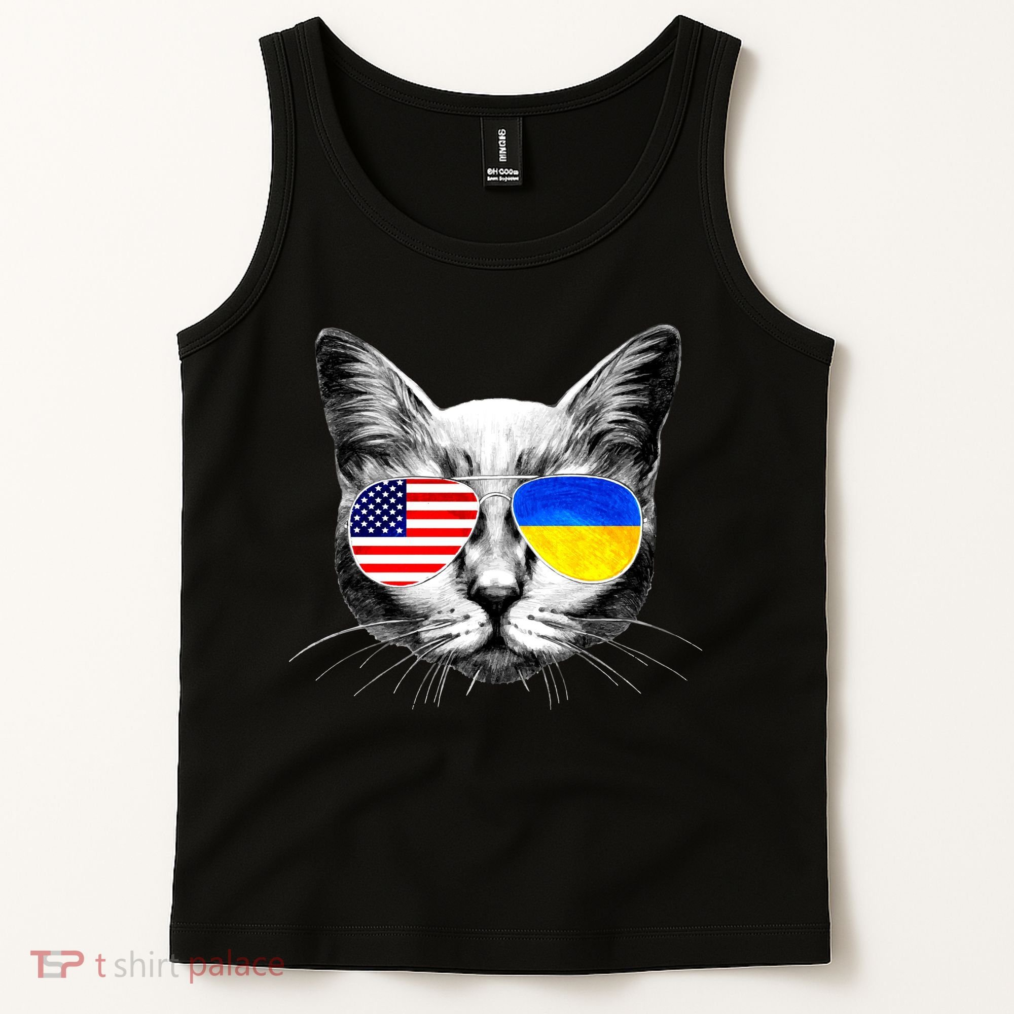 USA Ukraine Flags Sunglasses Cat Tank Top