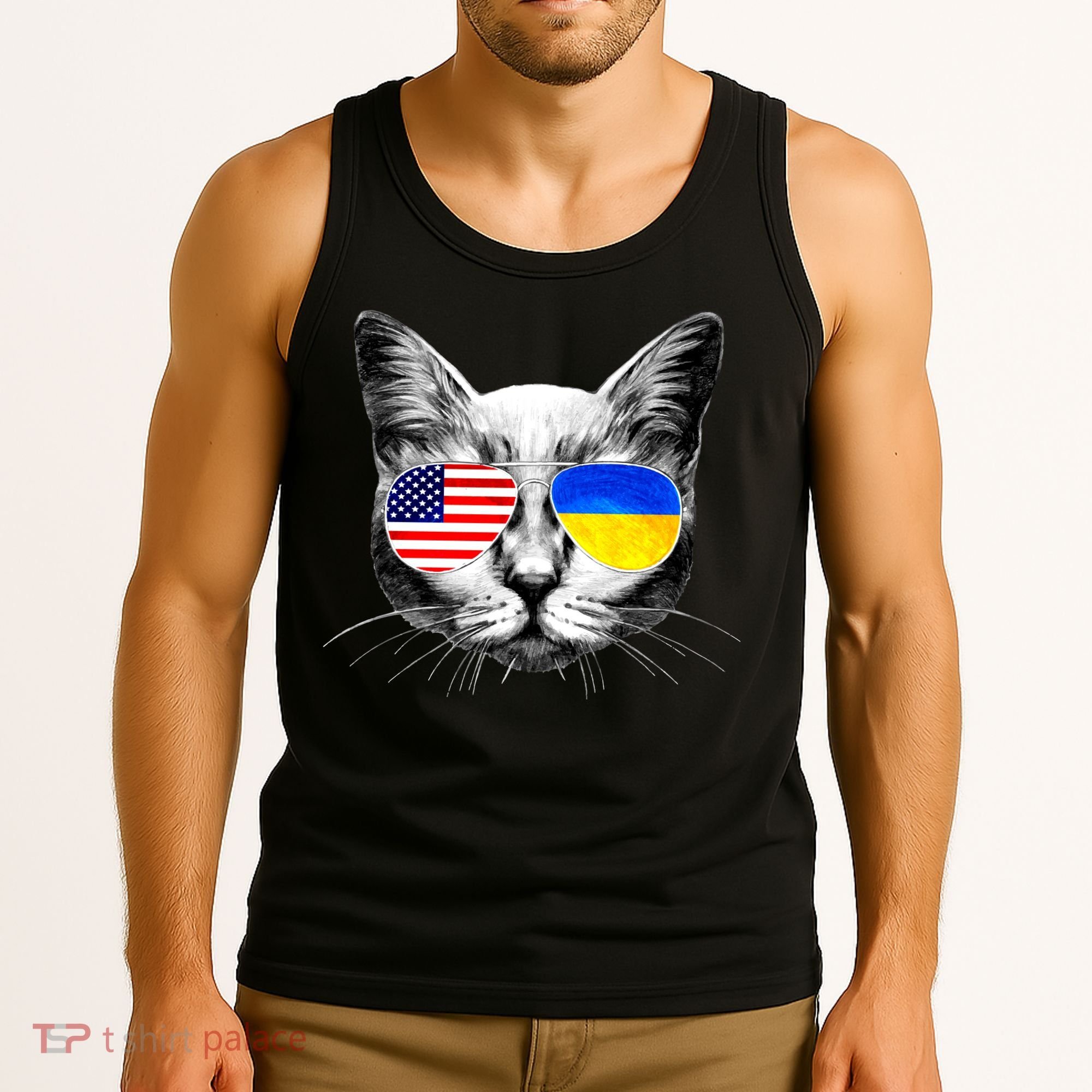 USA Ukraine Flags Sunglasses Cat Tank Top