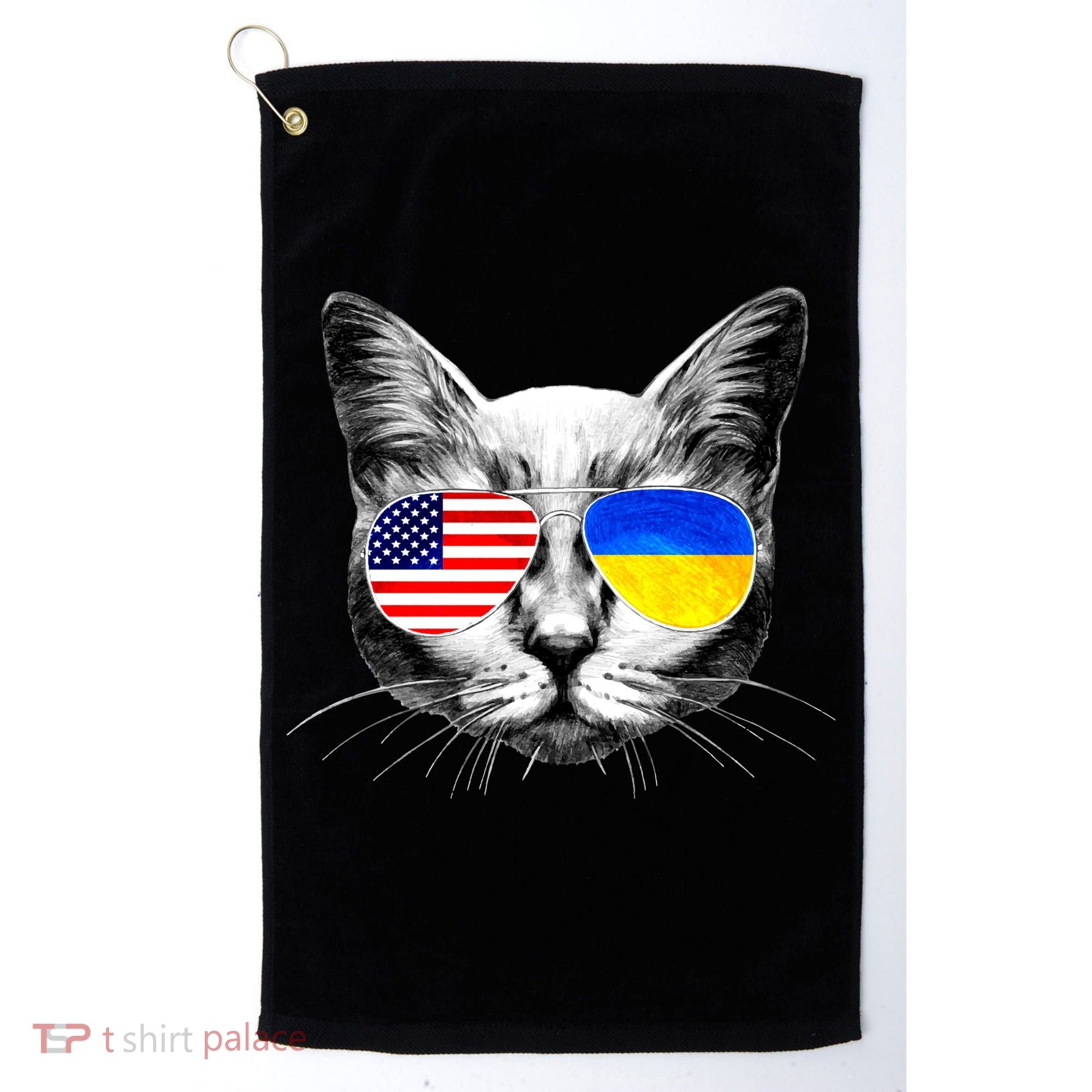 USA Ukraine Flags Sunglasses Cat Golf Towel