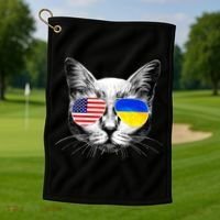 USA Ukraine Flags Sunglasses Cat Golf Towel thumb 1