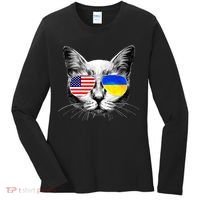 USA Ukraine Flags Sunglasses Cat Women's Long Sleeve Shirt thumb 0