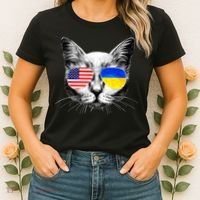 USA Ukraine Flags Sunglasses Cat Women's T-Shirt thumb 2
