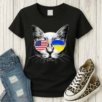 USA Ukraine Flags Sunglasses Cat Women's T-Shirt thumb 3