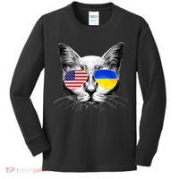 USA Ukraine Flags Sunglasses Cat Kids Long Sleeve Shirt thumb 0