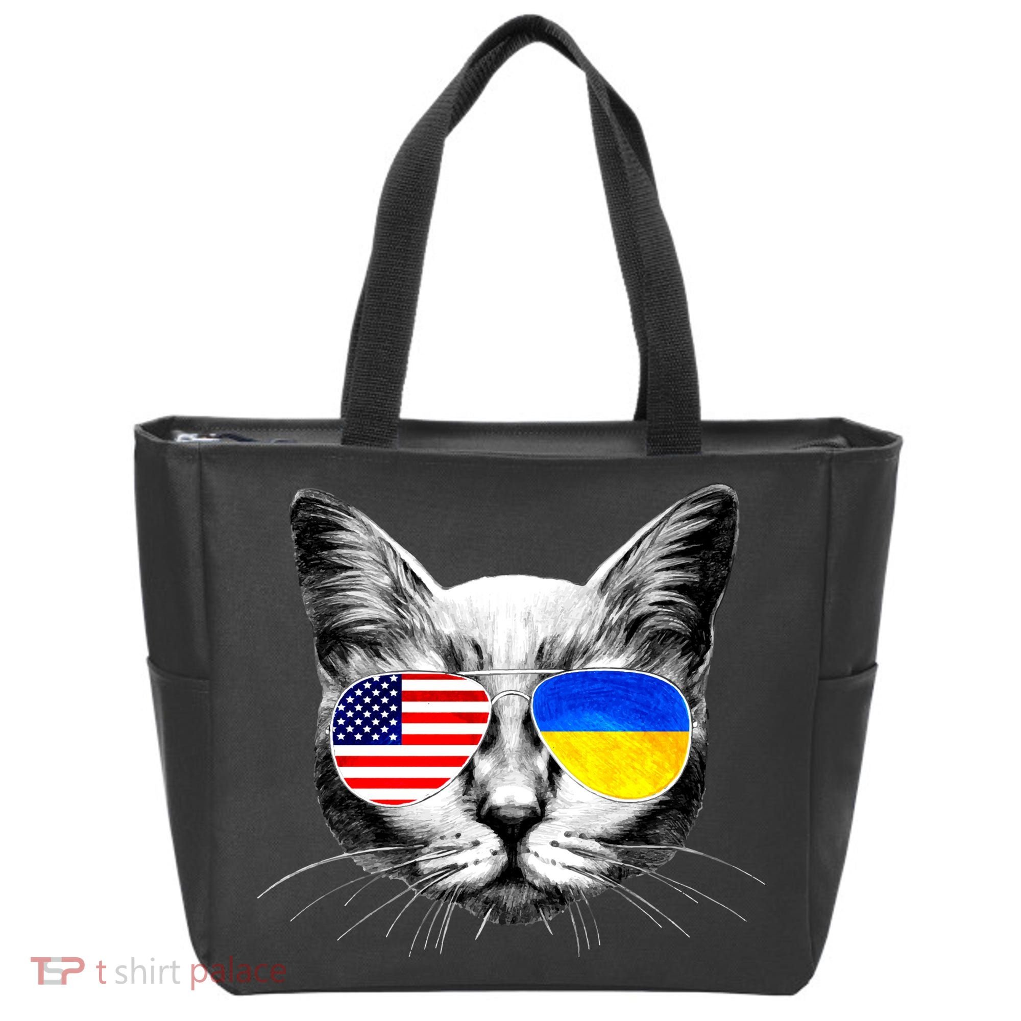 USA Ukraine Flags Sunglasses Cat Tote Bag