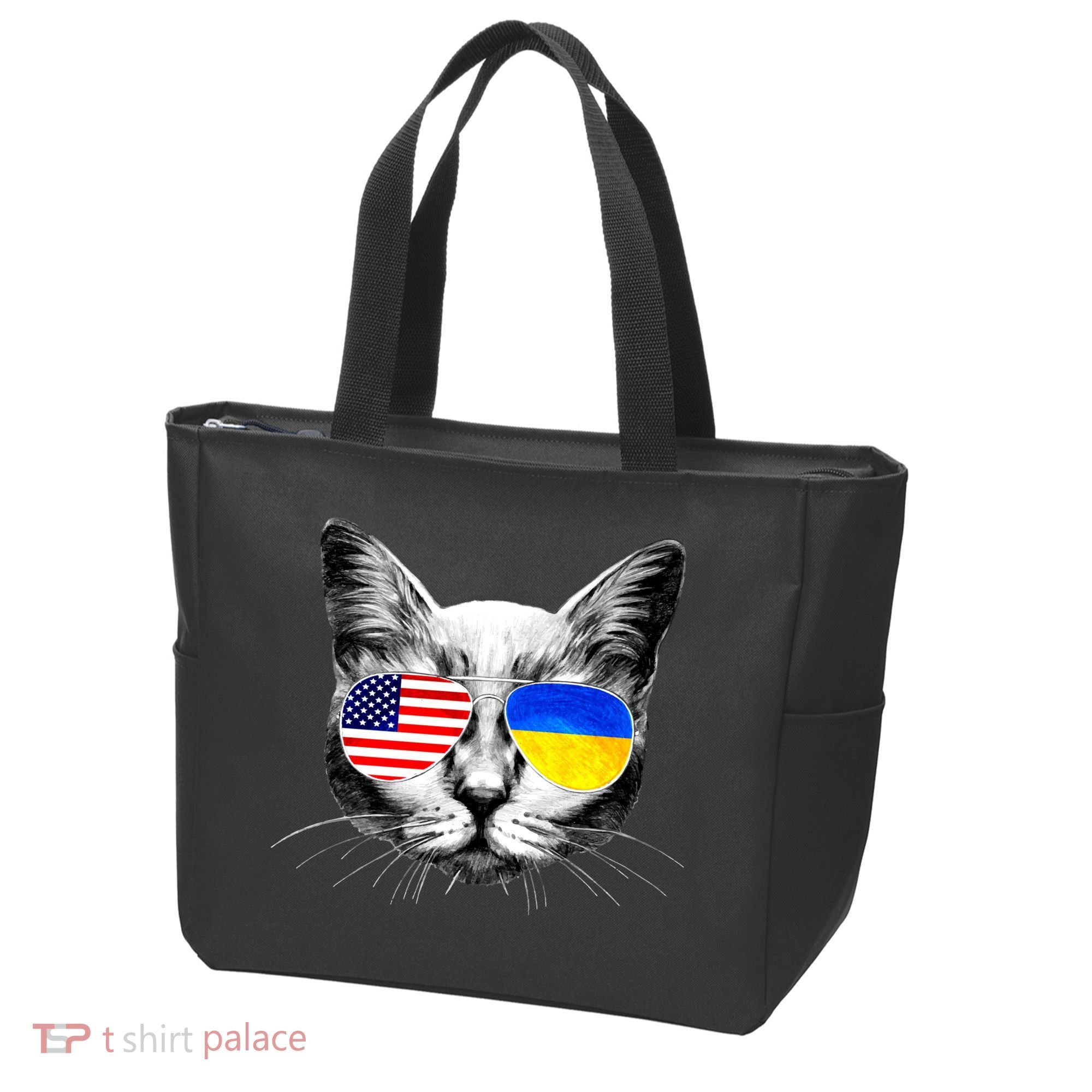USA Ukraine Flags Sunglasses Cat Tote Bag