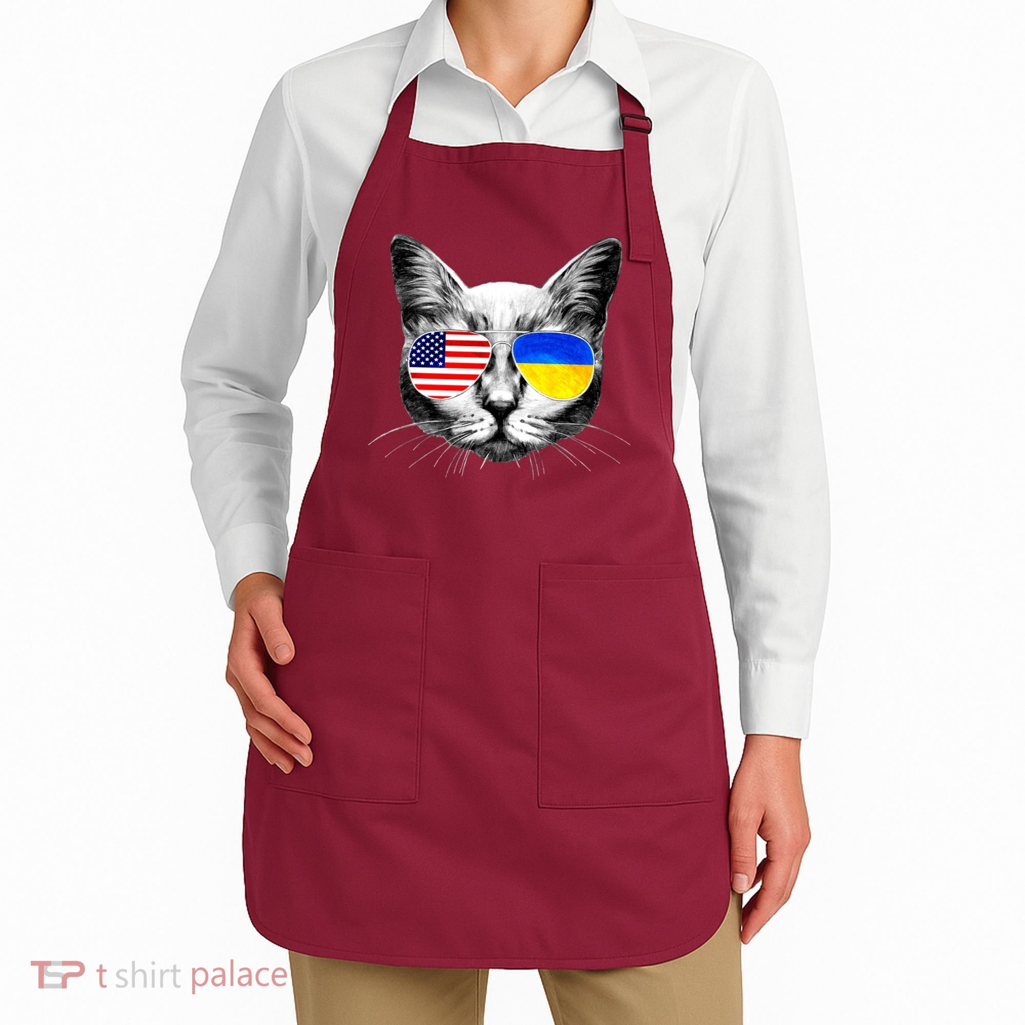 USA Ukraine Flags Sunglasses Cat Apron