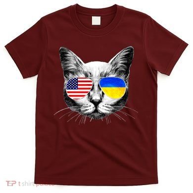 USA Ukraine Flags Sunglasses Cat T-Shirt