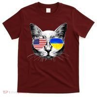 USA Ukraine Flags Sunglasses Cat T-Shirt thumb 0
