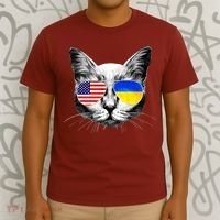 USA Ukraine Flags Sunglasses Cat T-Shirt thumb 3