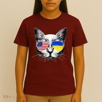 USA Ukraine Flags Sunglasses Cat T-Shirt thumb 4
