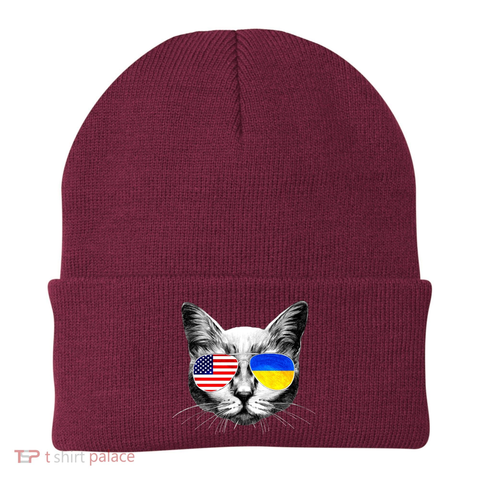 USA Ukraine Flags Sunglasses Cat Beanie