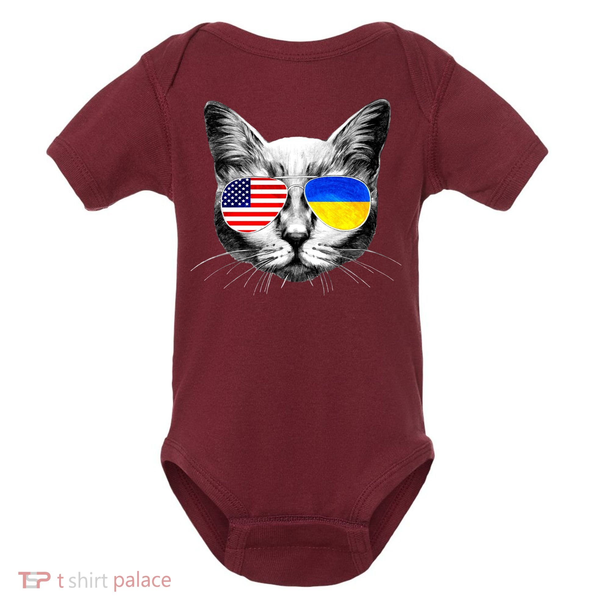 USA Ukraine Flags Sunglasses Cat Baby Bodysuit