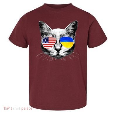 USA Ukraine Flags Sunglasses Cat Toddler T-Shirt