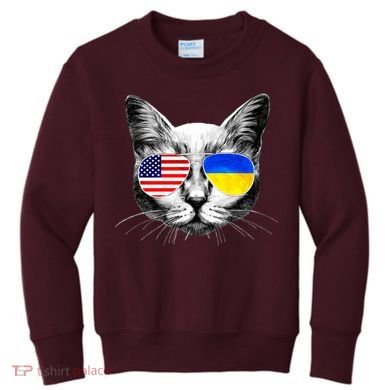 USA Ukraine Flags Sunglasses Cat Kids Sweatshirt