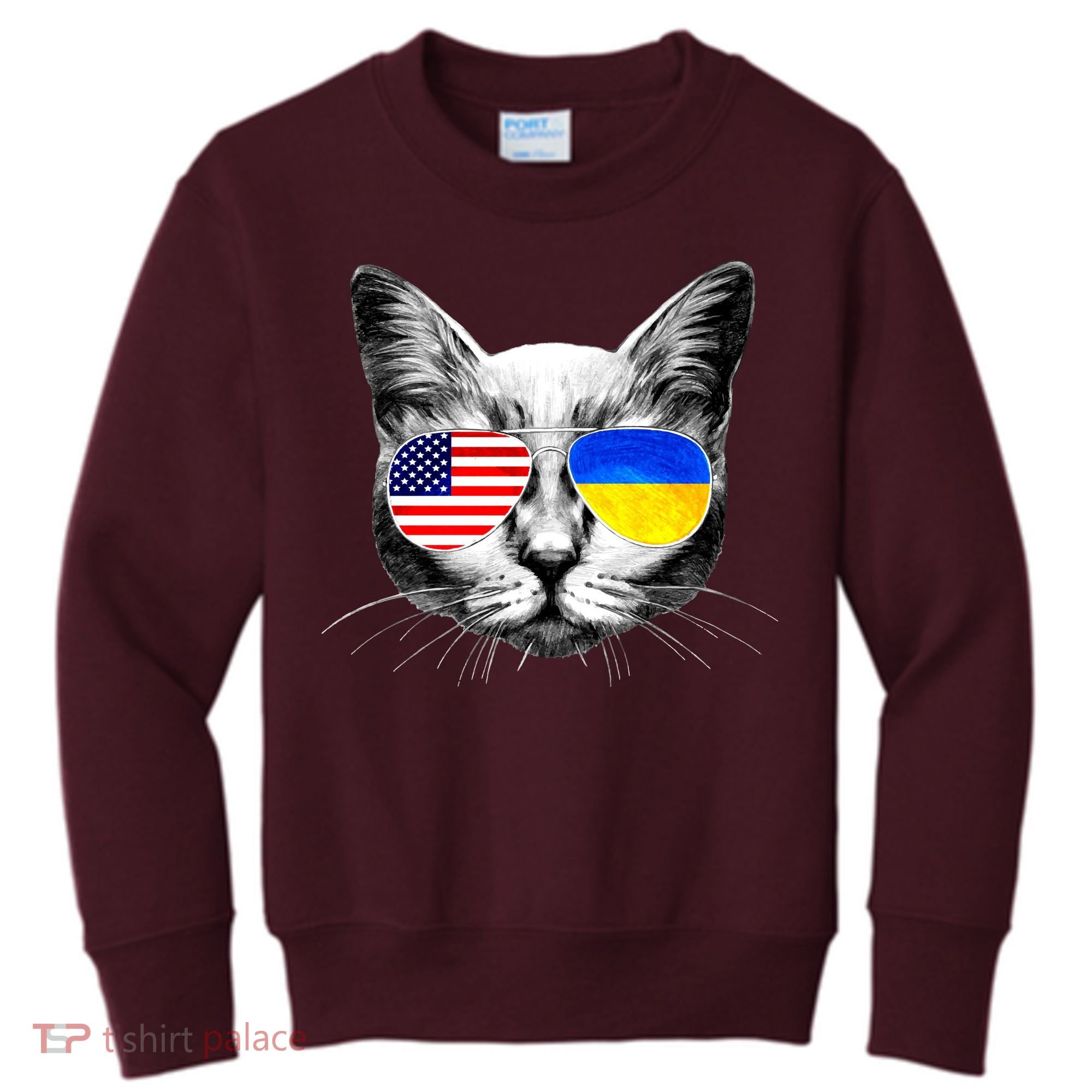 USA Ukraine Flags Sunglasses Cat Kids Sweatshirt