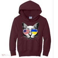 USA Ukraine Flags Sunglasses Cat Kids Hoodie thumb 0