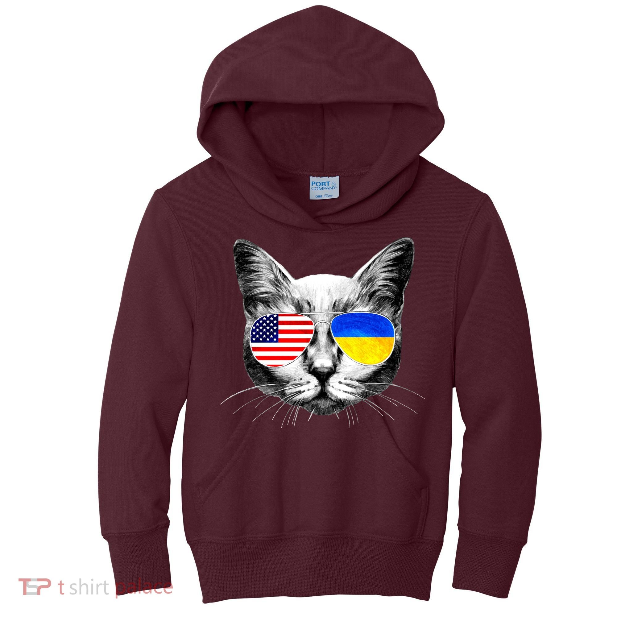 USA Ukraine Flags Sunglasses Cat Kids Hoodie