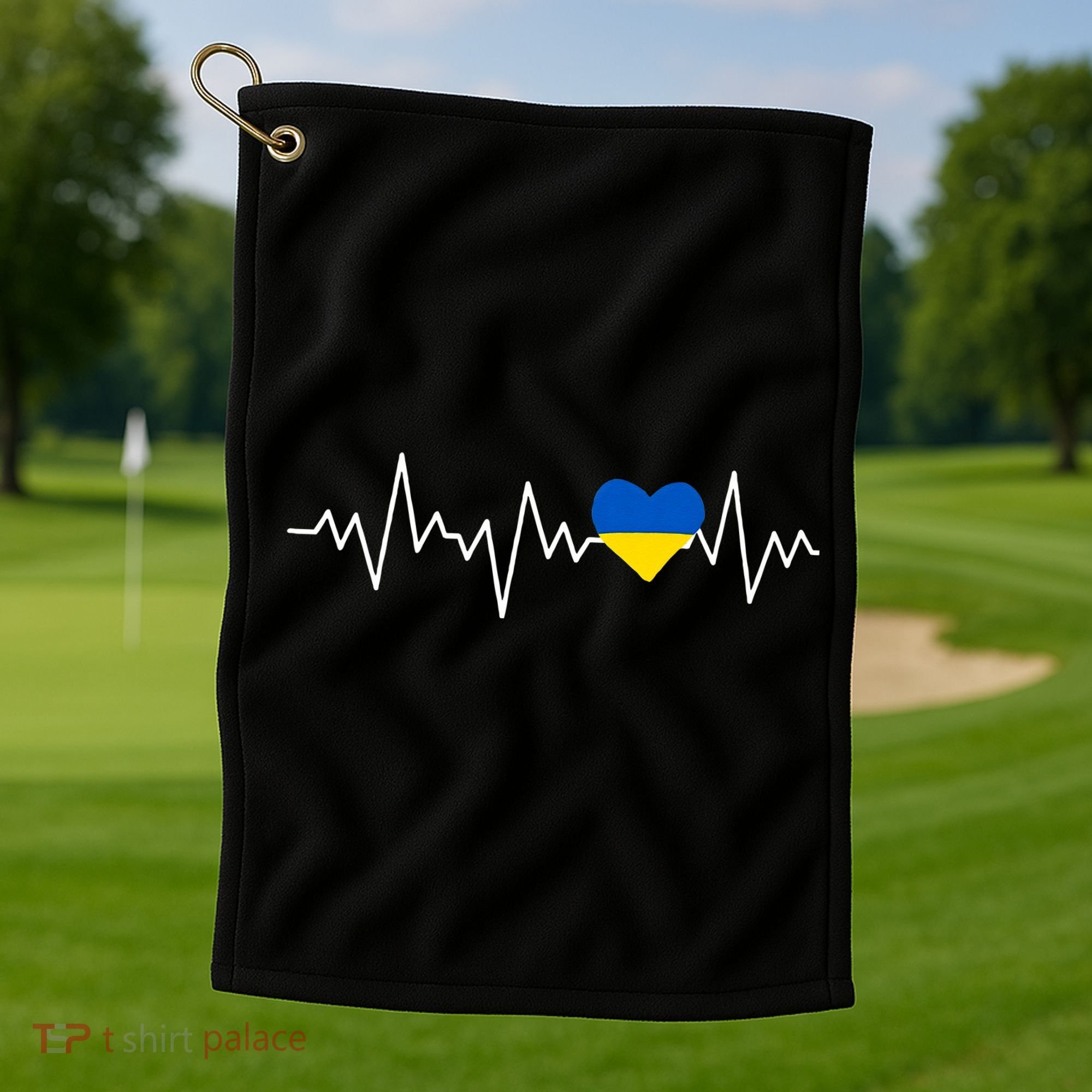 Ukraine Ukrainian heart Flag Heartbeat Golf Towel
