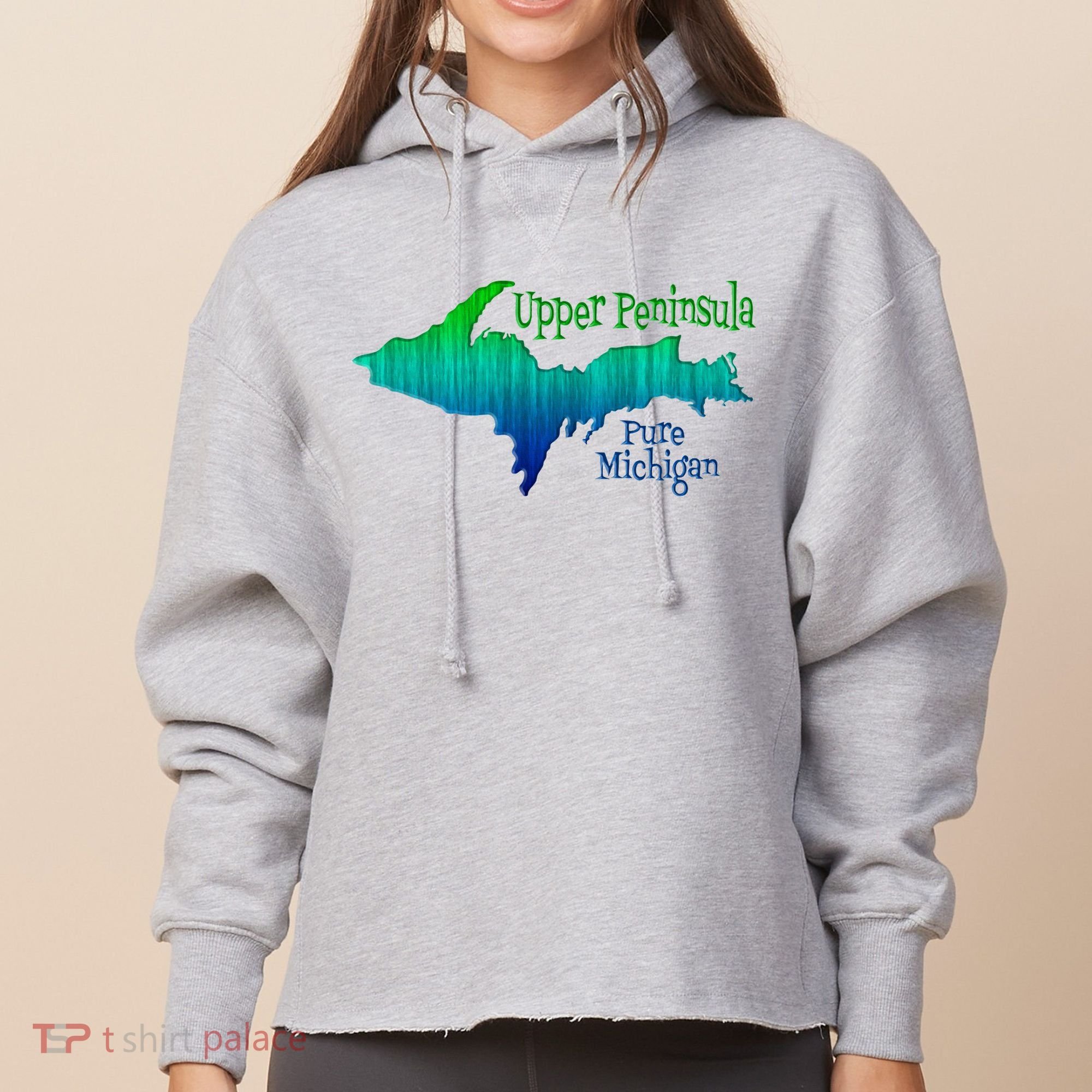 Up Upper Peninsula Michigan Ombre Yoopers 906 Ladies Heavyweight Boxy Pullover Hoodie