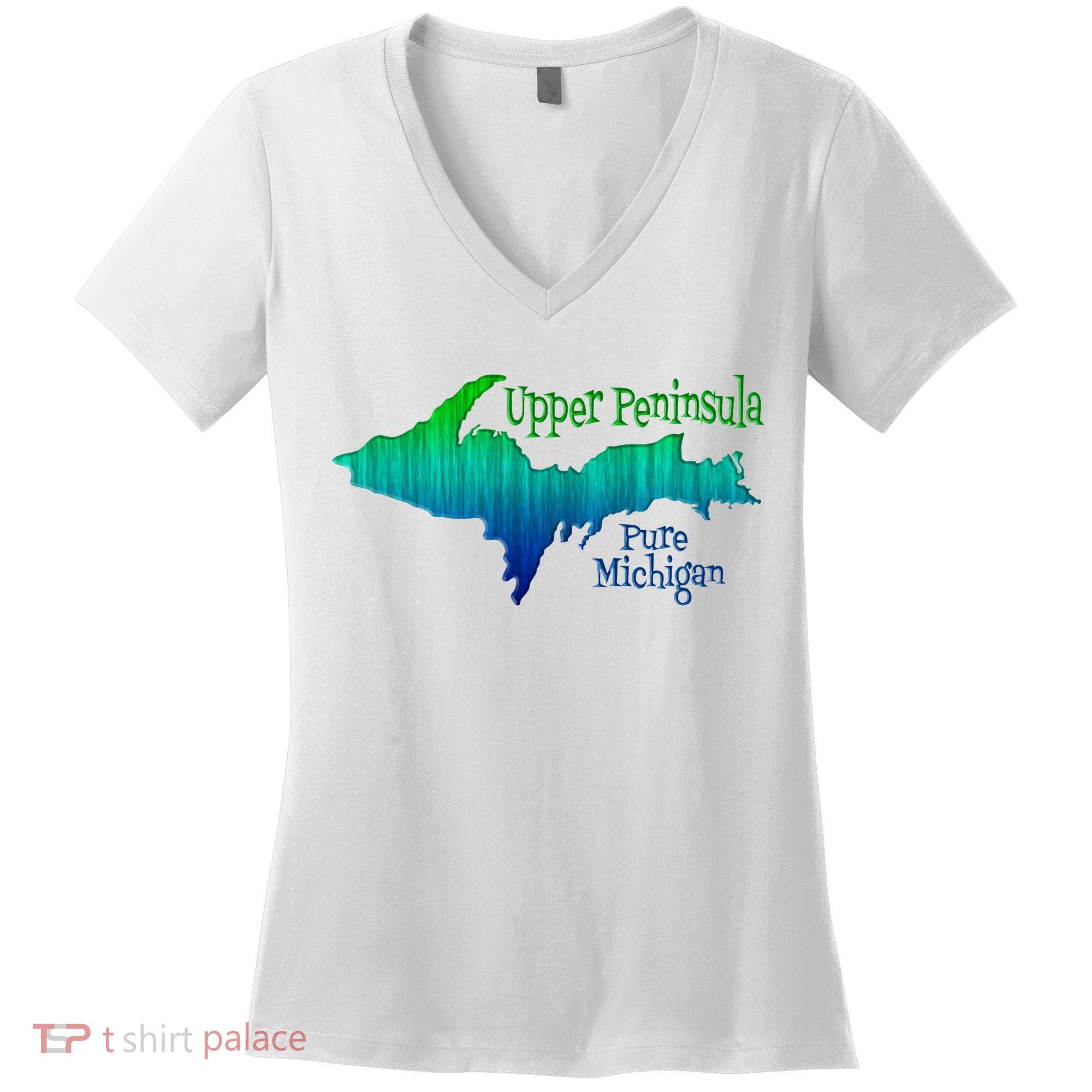 Up Upper Peninsula Michigan Ombre Yoopers 906 Women's V-Neck T-Shirt