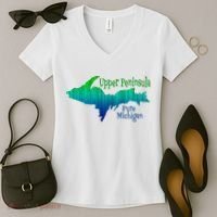 Up Upper Peninsula Michigan Ombre Yoopers 906 Women's V-Neck T-Shirt thumb 2