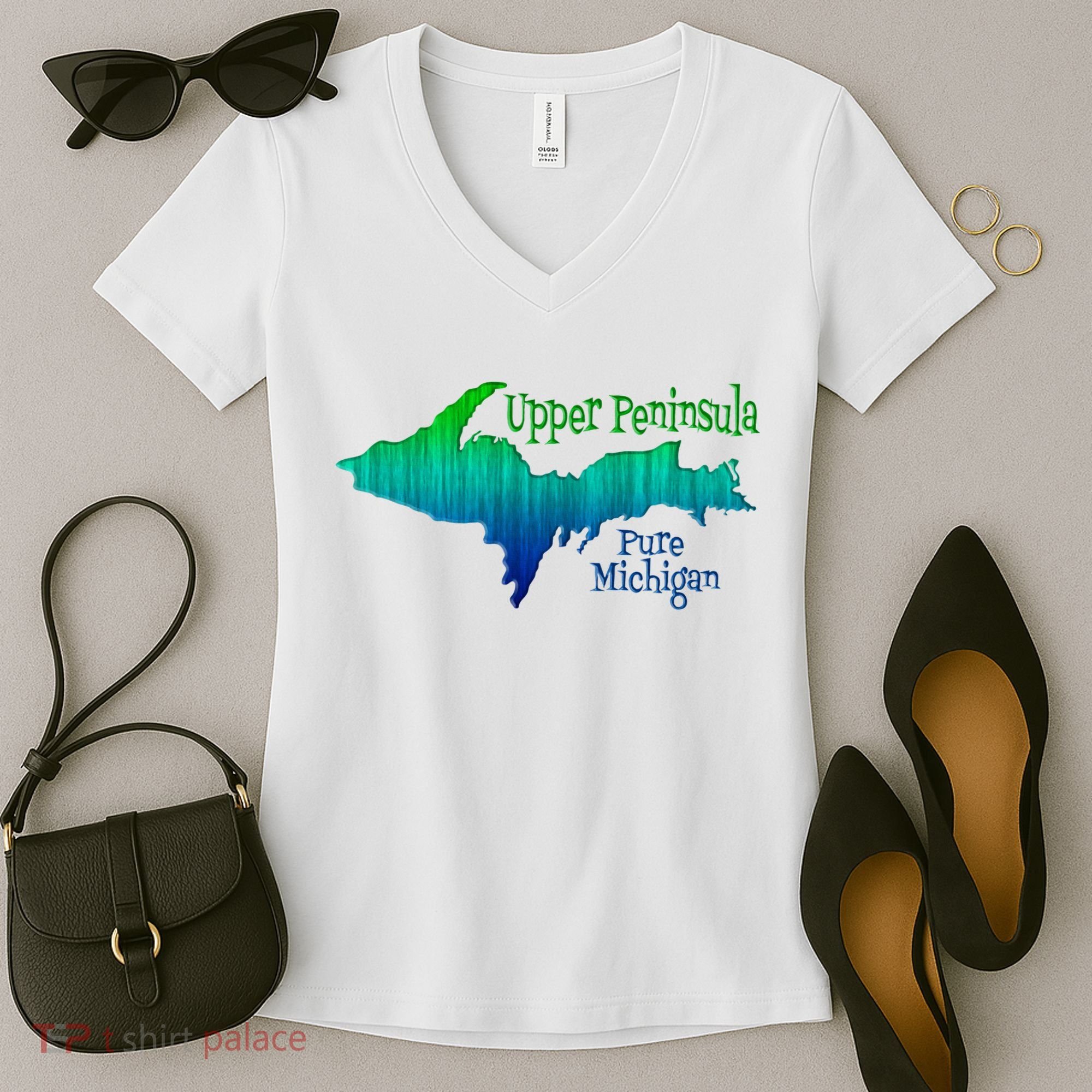 Up Upper Peninsula Michigan Ombre Yoopers 906 Women's V-Neck T-Shirt