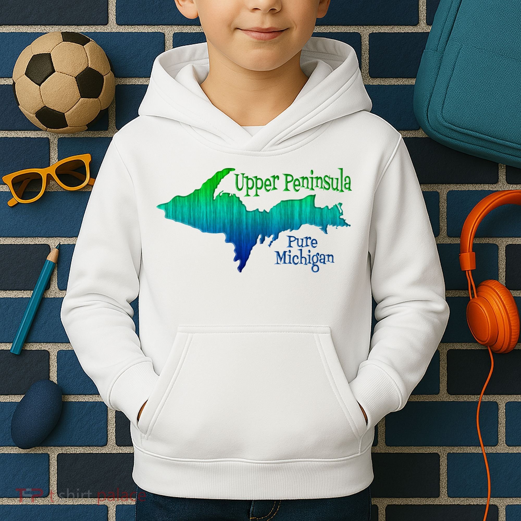 Up Upper Peninsula Michigan Ombre Yoopers 906 Kids Hoodie