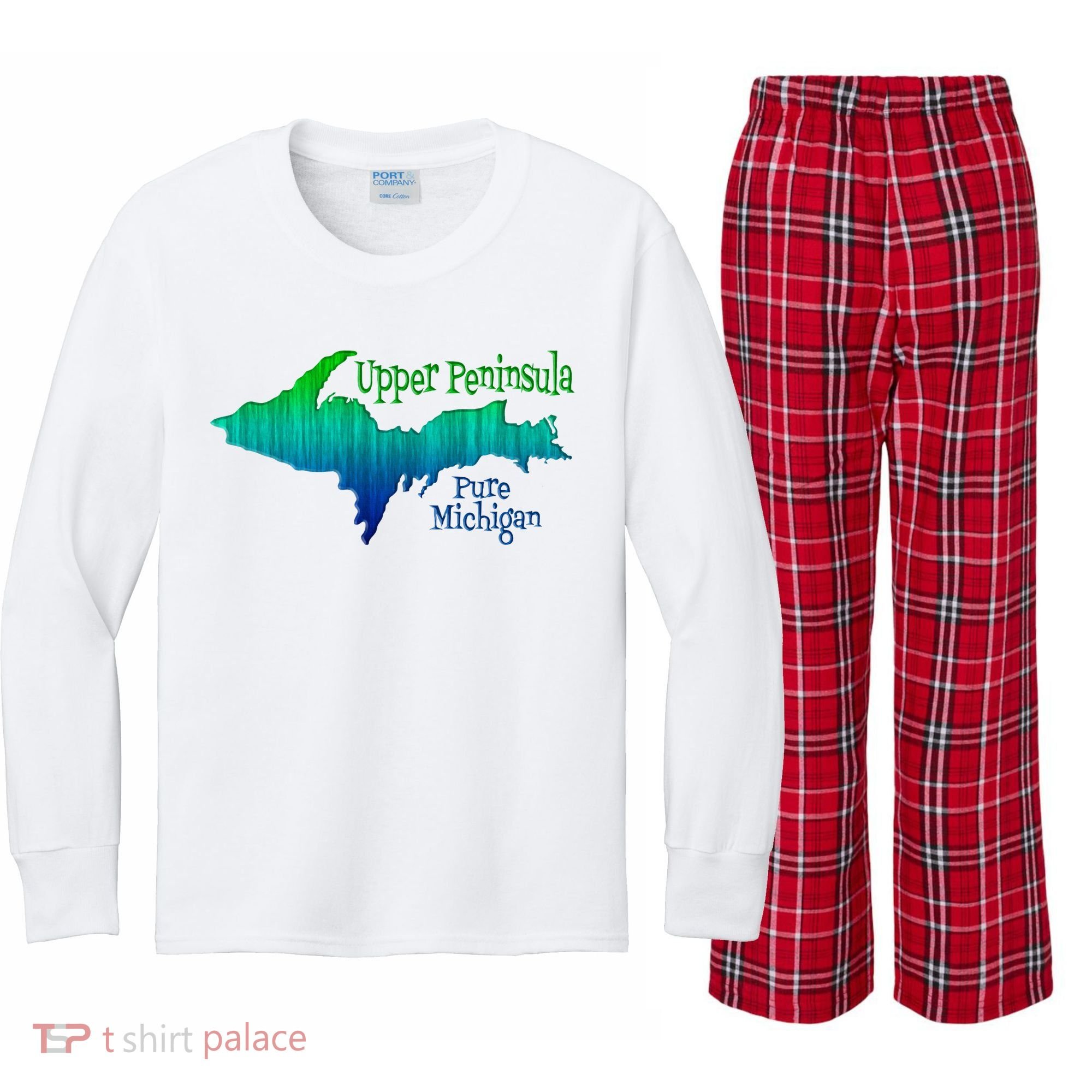 Up Upper Peninsula Michigan Ombre Yoopers 906 Kids Long Sleeve Plaid Pajama Set