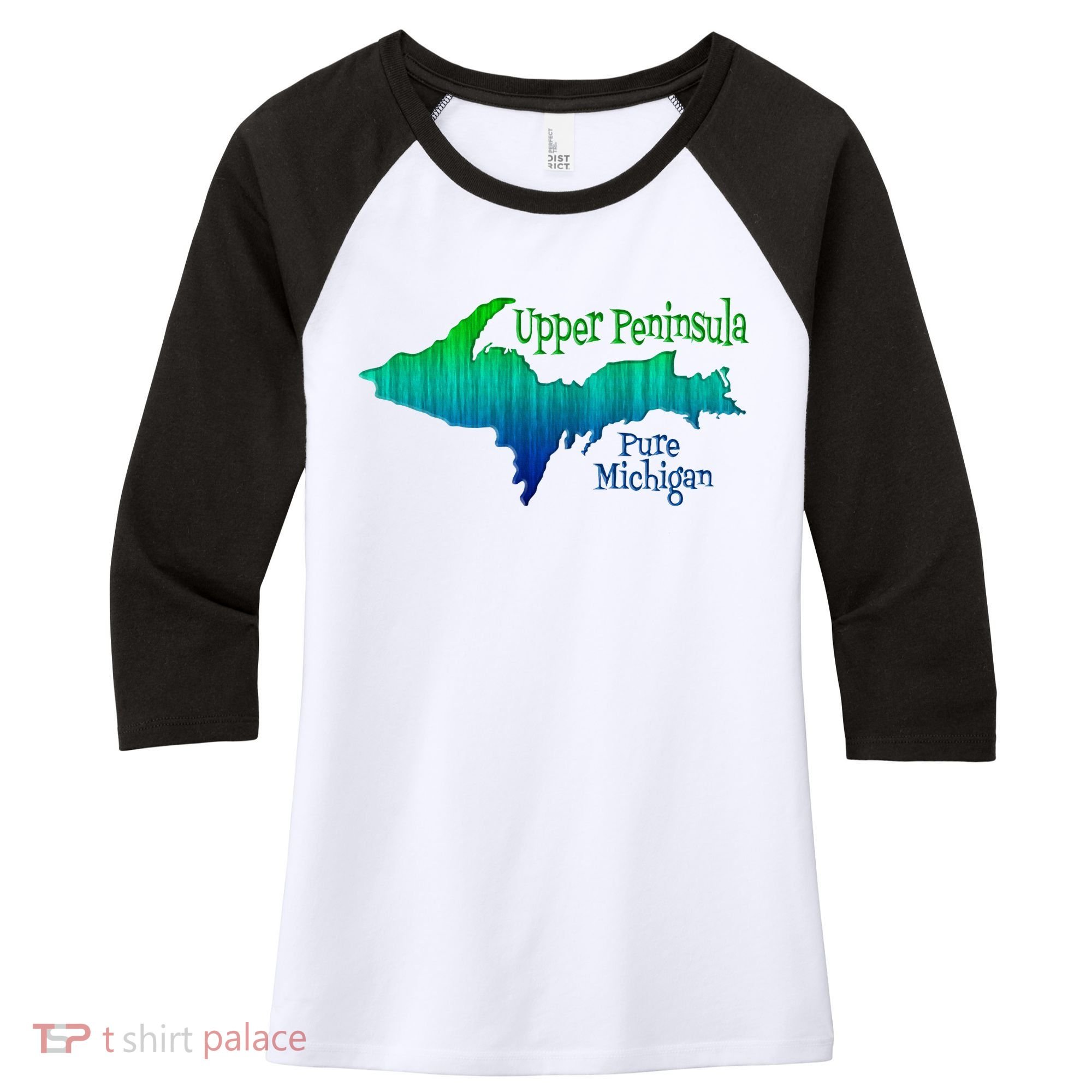 Up Upper Peninsula Michigan Ombre Yoopers 906 Women's Tri-Blend 3/4-Sleeve Raglan Shirt