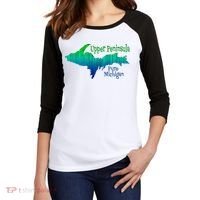 Up Upper Peninsula Michigan Ombre Yoopers 906 Women's Tri-Blend 3/4-Sleeve Raglan Shirt thumb 2