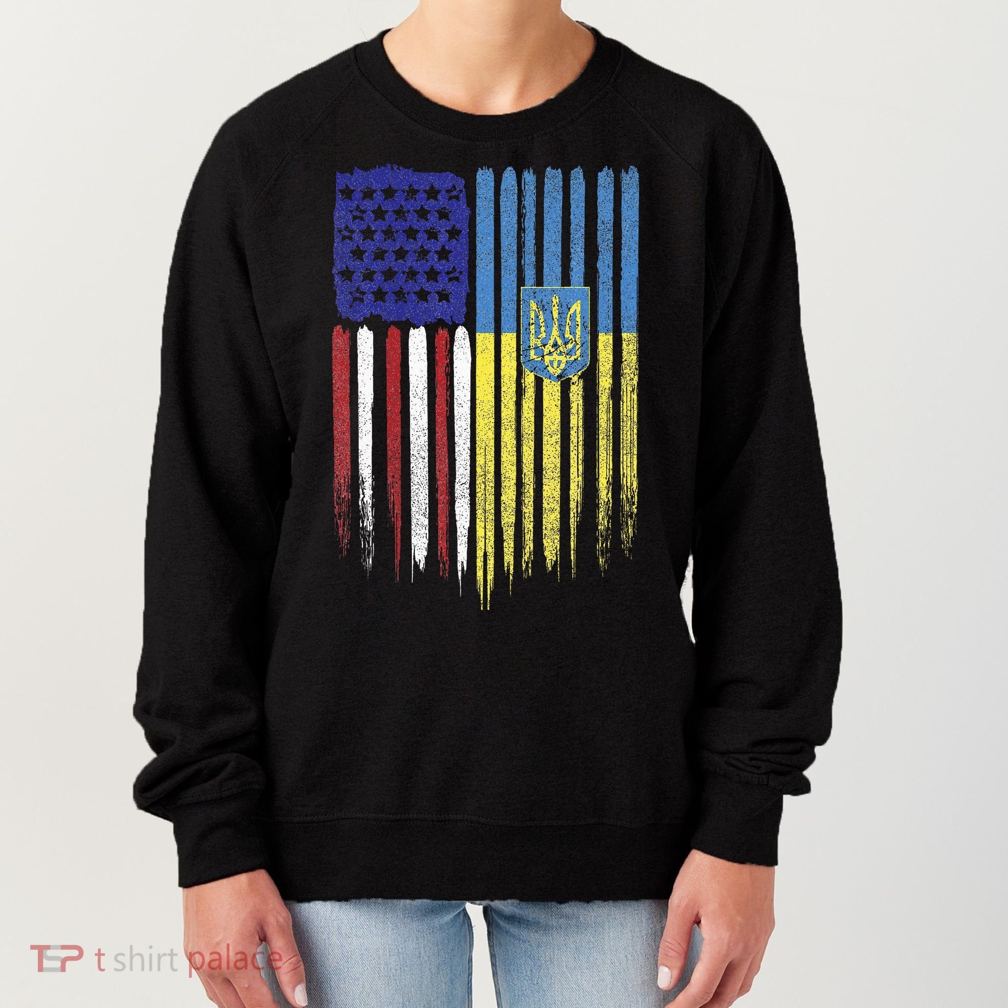 USA Ukraine Ukrainian Flag Trident Roots Retro Women's Sweatshirt
