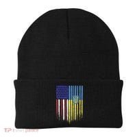 USA Ukraine Ukrainian Flag Trident Roots Retro Beanie thumb 0